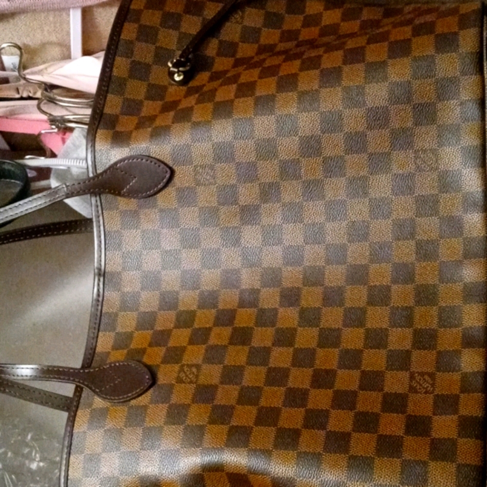 Brown checkered tote bag